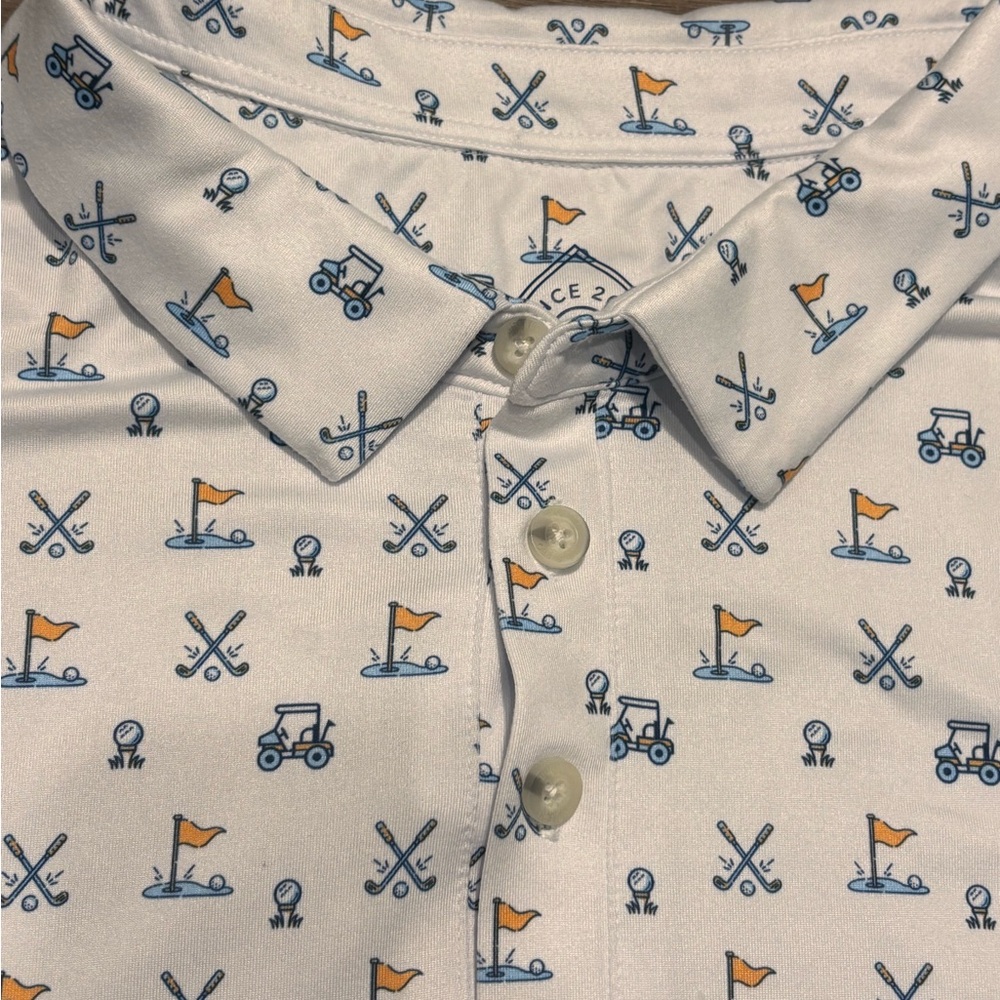 Burlebo Performance Polo Golf Shirt Men's 2XL White All Over Hole In One Print - Picture 4 of 10